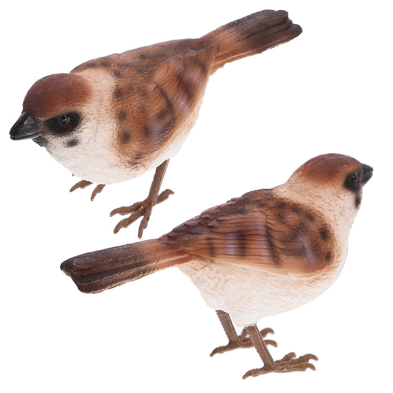 Bird Decor Sparrow Statue for Party Use 2Pcs Small Artificial Model