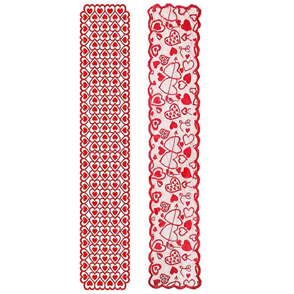 Valentine's Day Love Heart Table Flag for Table 2Pcs Red Elegant Tablecloth