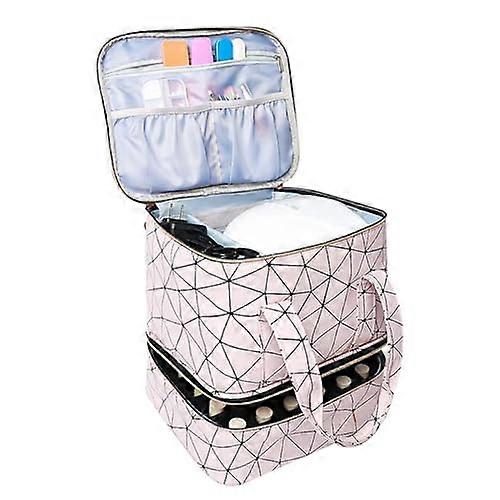 Pink Double Layer Nail Polish Organizer Bag with Secure Storage for 30 Bottles and Tools