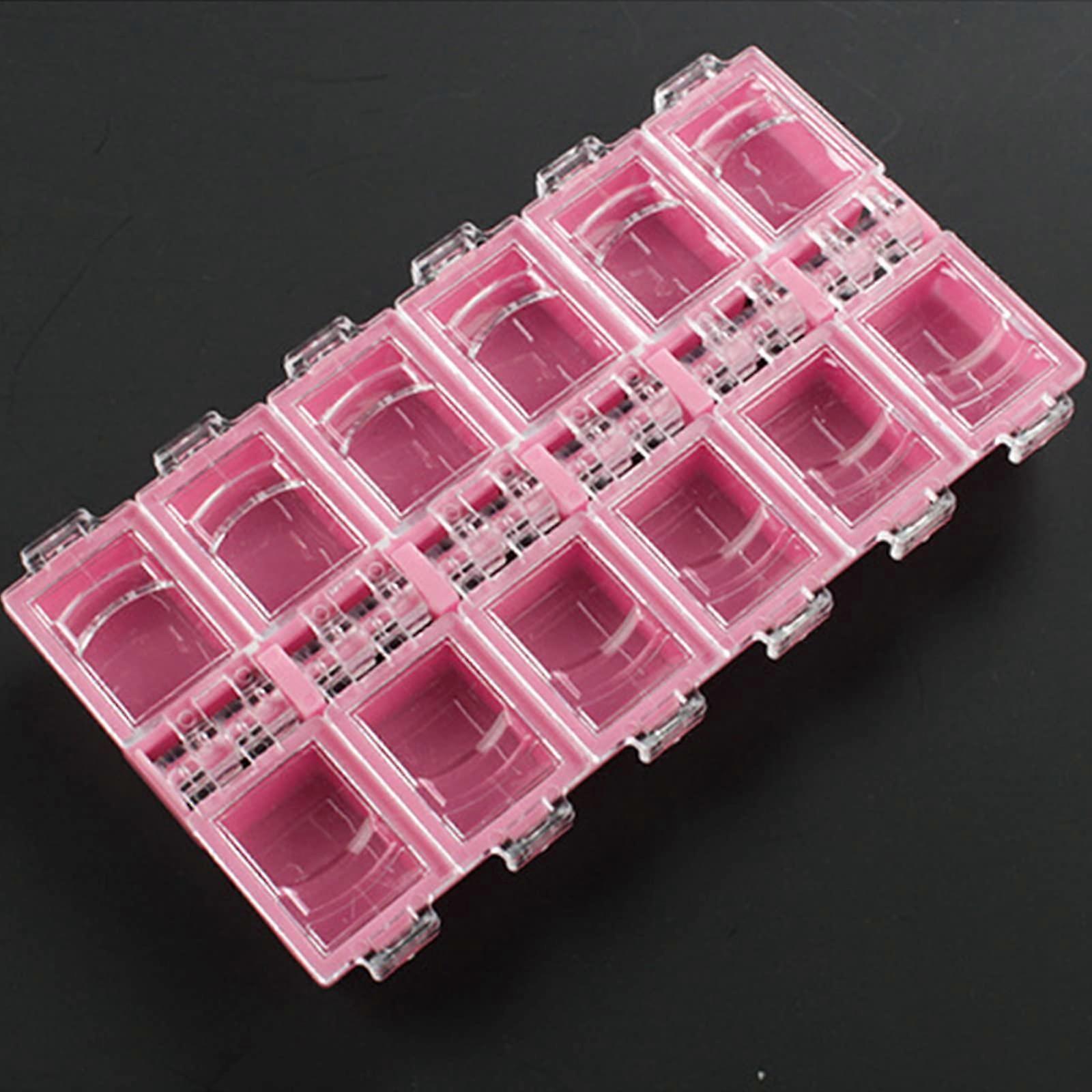 Pink 12 Grid Nail Art Storage Box Clear Plastic Rhinestone Organizer Container