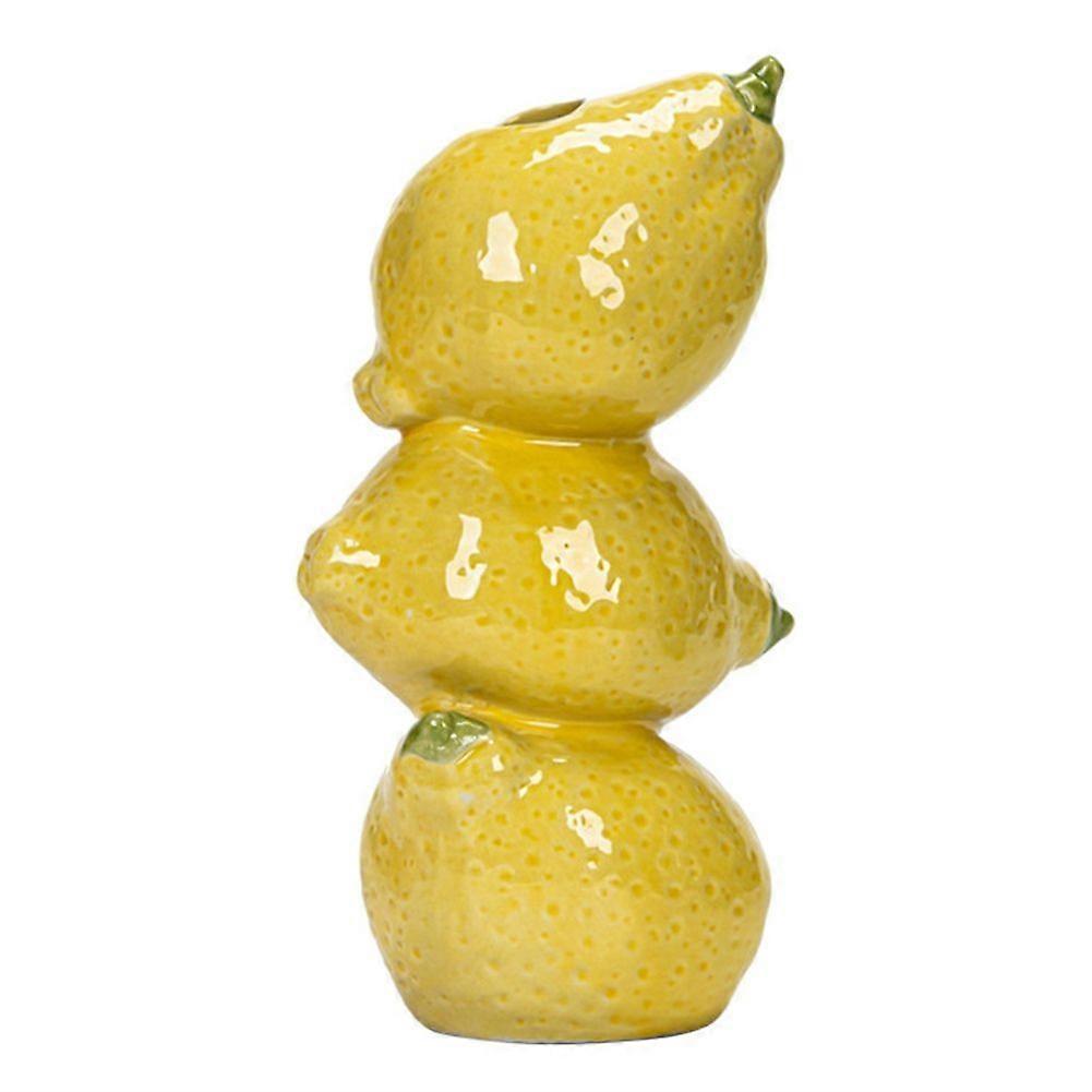 Ceramic Vibrant Stack Fruit Design Vase - Whimsical Stacked Lemon, Decorative for Home, Kitchen (Lemon)