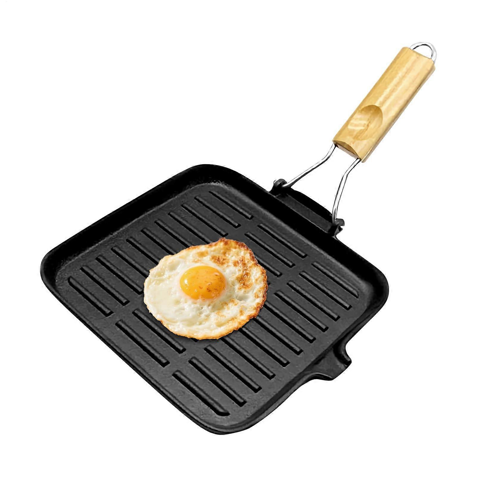 Square Cast Iron Griddle Pan with Foldable Handle for Stove Oven Camping Cooking