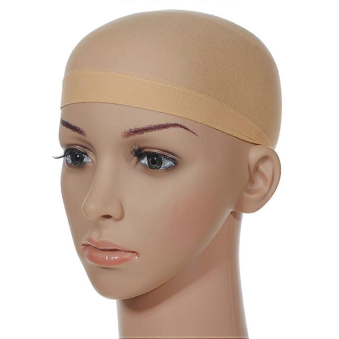 Nylon Stocking Wig Cap Nude for Women, Elastic Mesh Liner, Polyester 2 Pack Matching Set
