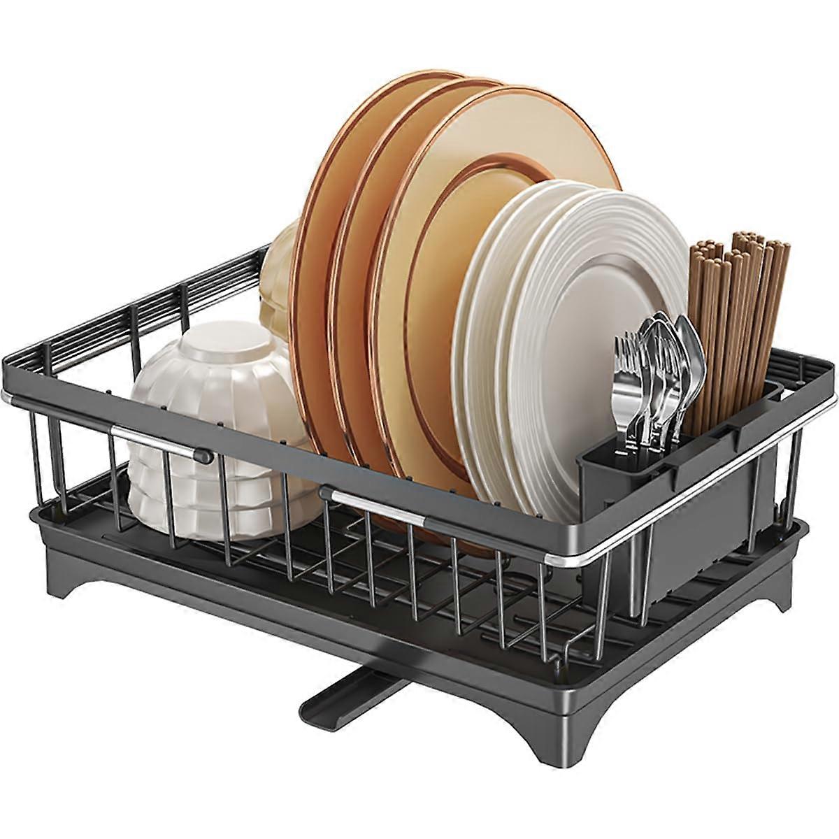 Expandable Over Sink Dish Drying Rack with Removable Utensil Holder, SpaceSaving Adjustable Black