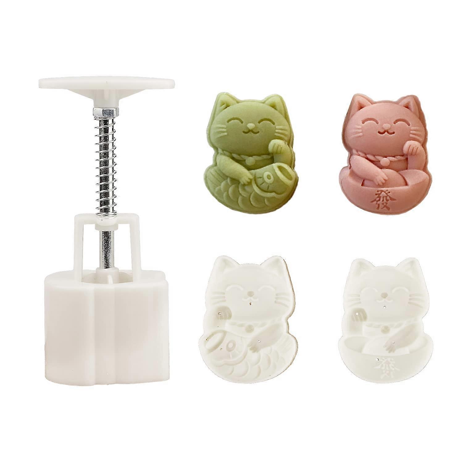 Mooncake Mold with Adjustable Thickness, Hand Press Cookie Stamp for Cute Cat Shaped Pastry