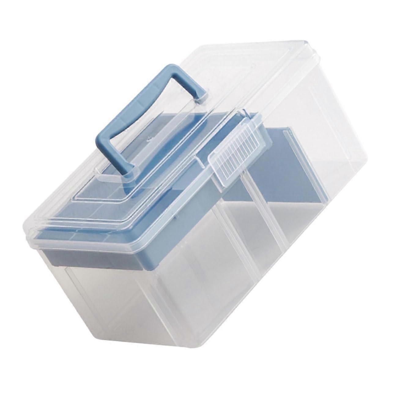 Large Transparent Craft Storage Box with Handle, Double Layer Art Supplies Organizer