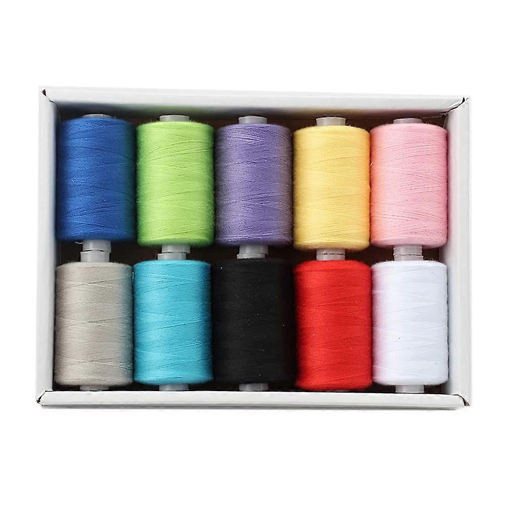 Sewing Thread Set 10 Assorted Colors Durable Polyester 1000 Yards Each Spool for Embroidery and Hand Work