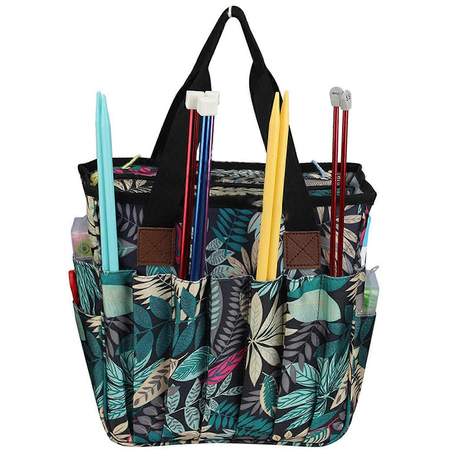 Yarn Storage Bag Large Crochet Organizer Tote with MultiPocket Tangle Knitting Storage