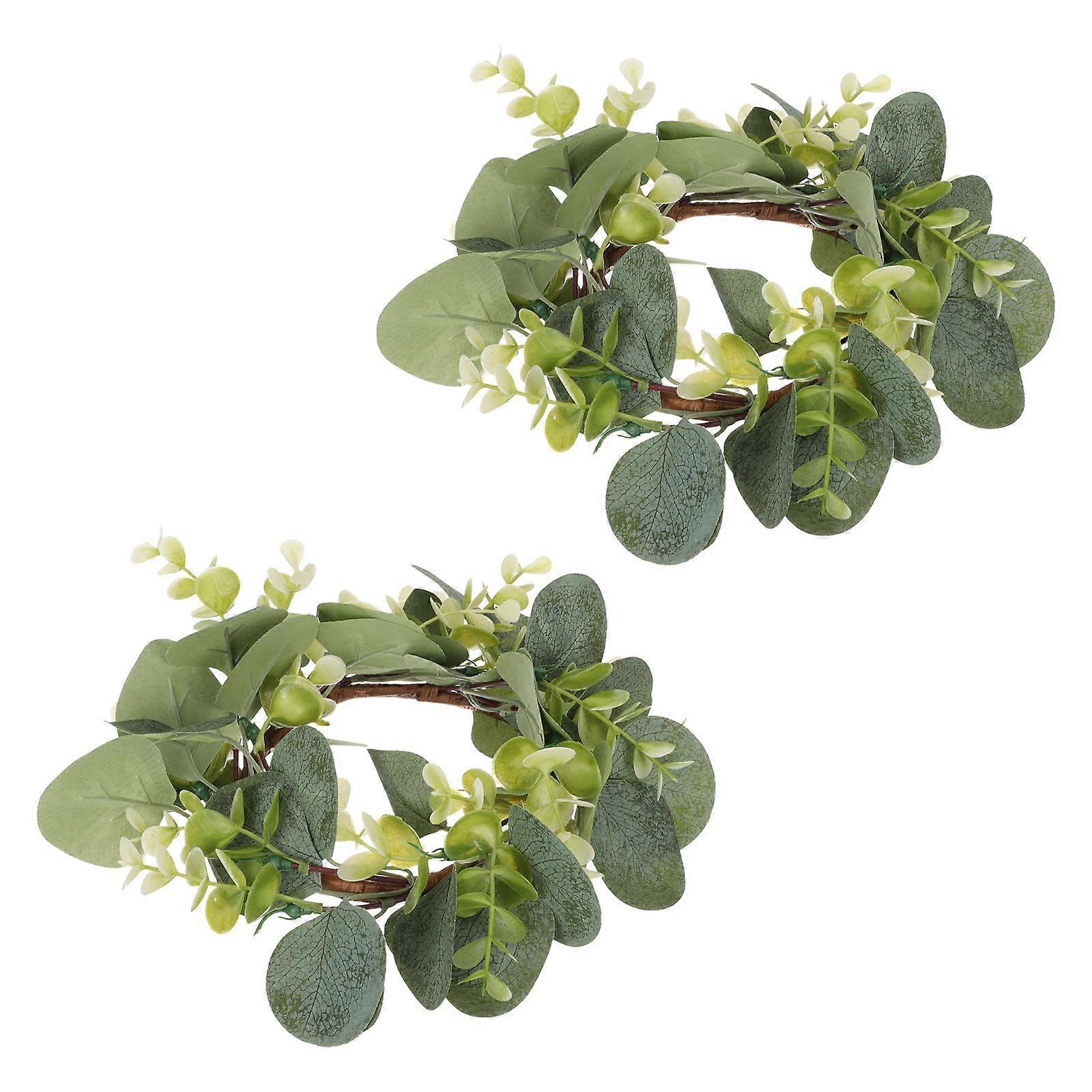 Flower Wreath Candle Decoration Simulation Leaf Wreath for Home Decor 2Pcs