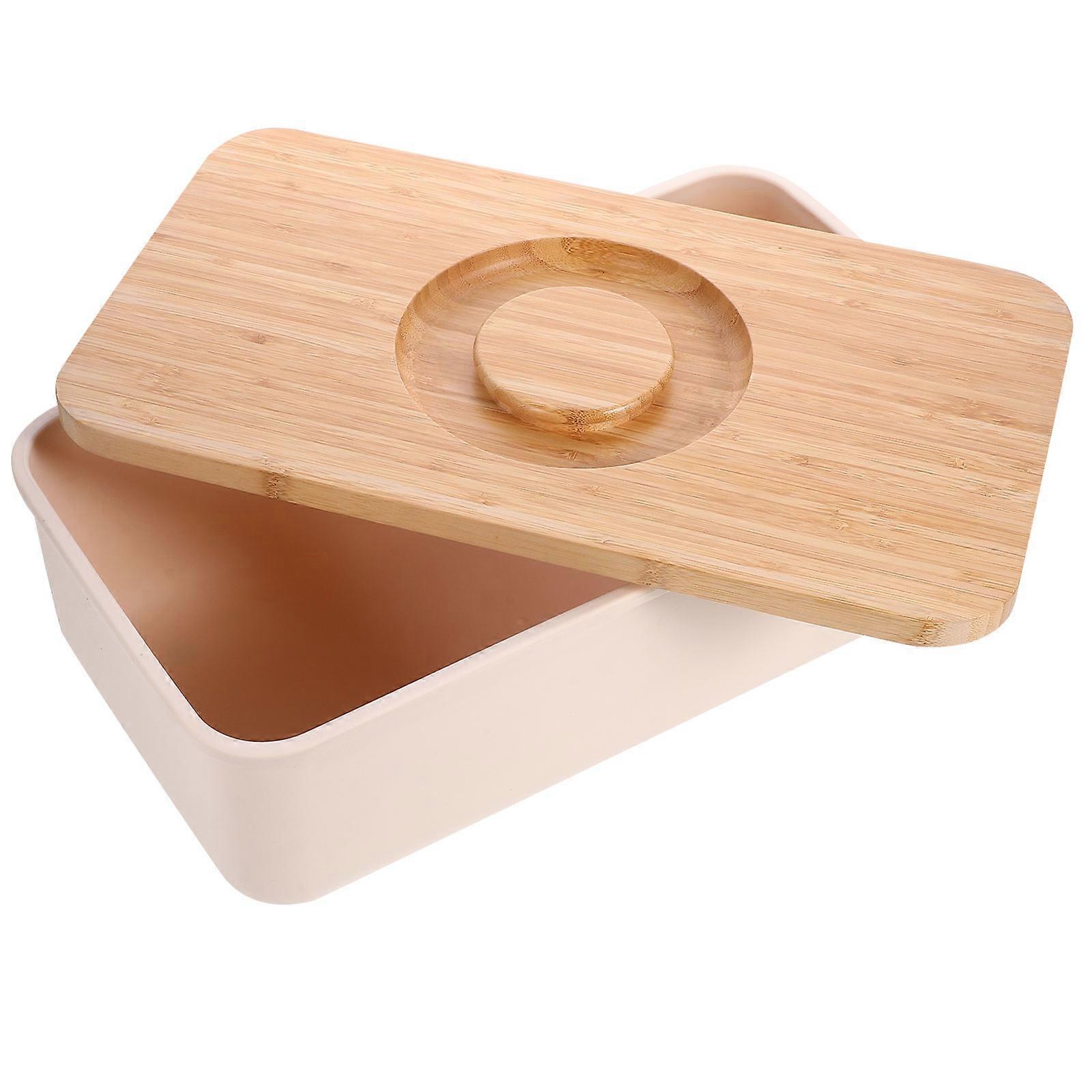 Beige Bread Bin With Cutting Board Lid For Home Bakery Storage And Kitchen Organization 1Set