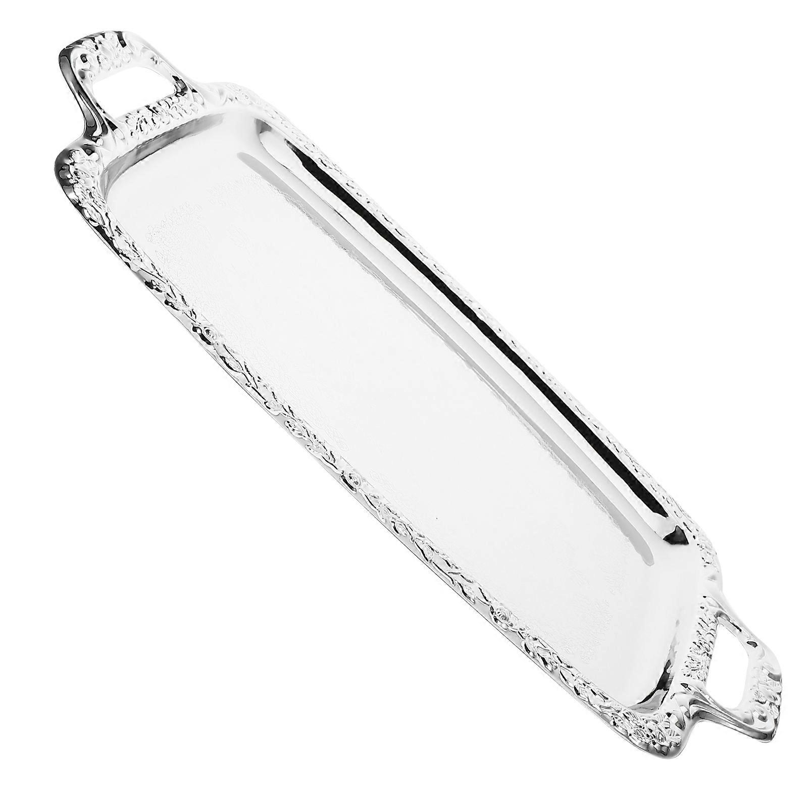 Kitchen Use Stainless Steel Serving Plate Silver Rectangular 1 Piece