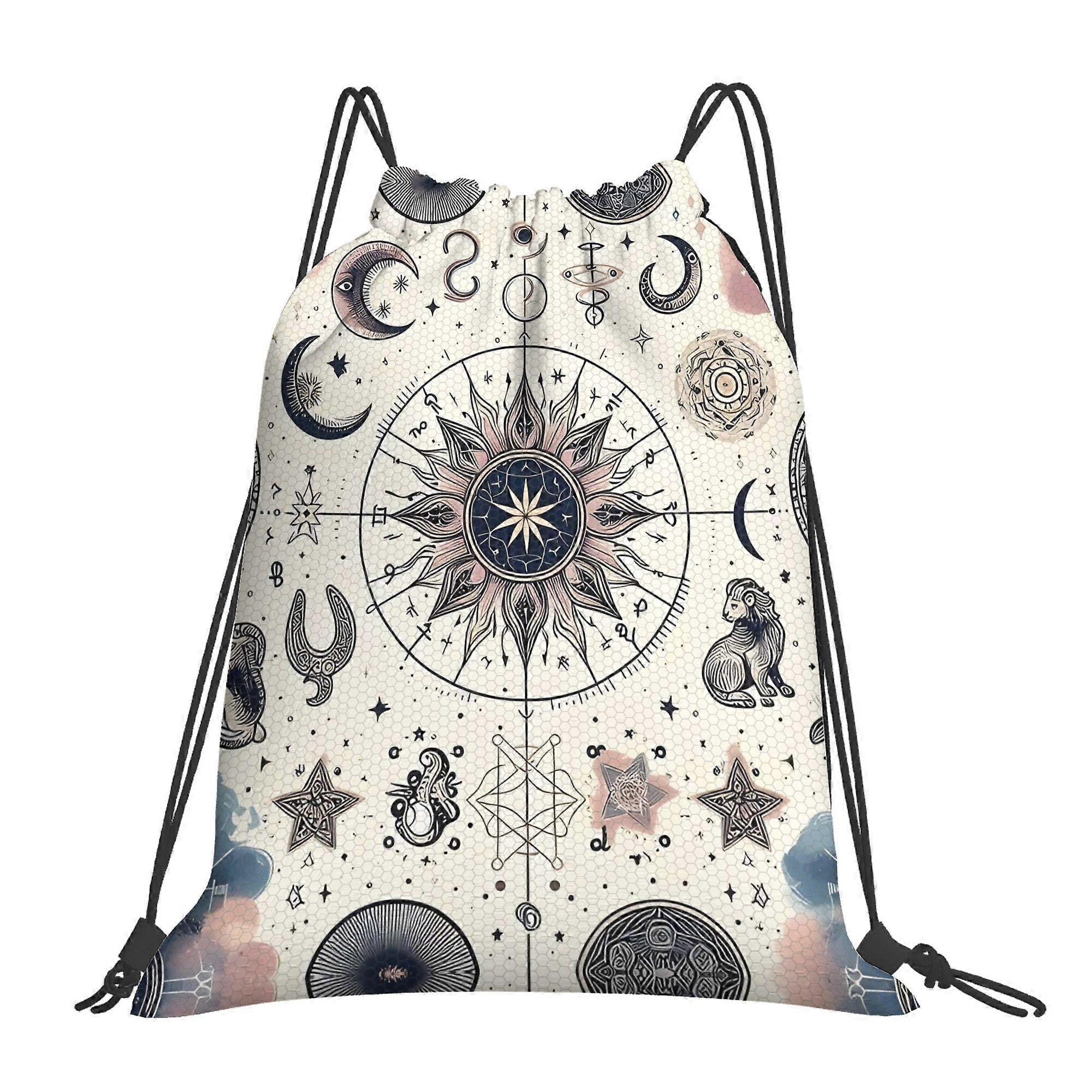 2D Flat Drawstring Bag, Seamless Pattern Constellation Portable Travel Drawstring Backpack | Lightweight Reusable Polyes-Cqazw