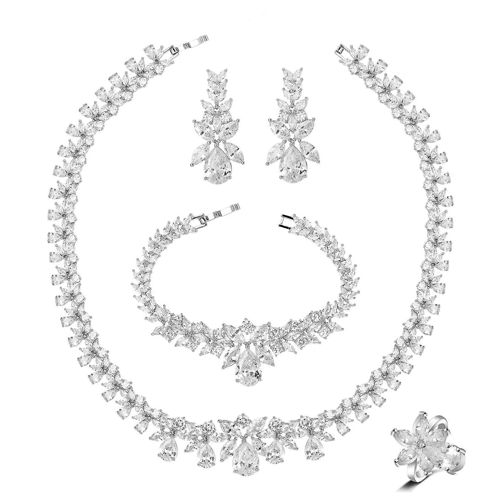 Versatile Silver Zircon Necklace Set
