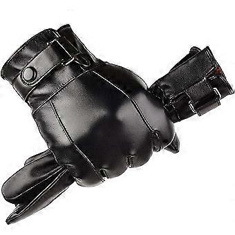 Herren Winter Herbst Schwarz Braun Glattes Pu-Leder Plus Dicker Samt Touchscreen