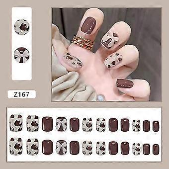 Brown Leopard Nail Patch fransk stil lim type aftagelige korte afsnit Gem