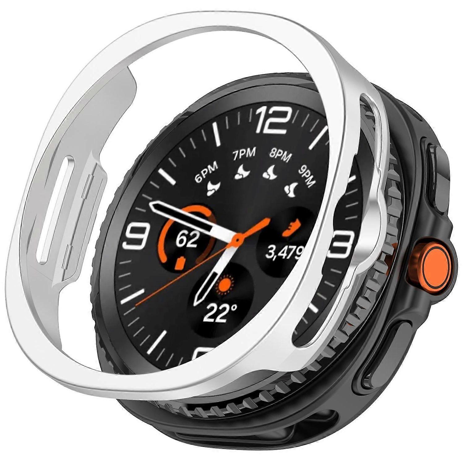 For Samsung Galaxy Watch 8 Classic 46mm Design Plastic PC Smart Watch Protective Case Cover Silver
