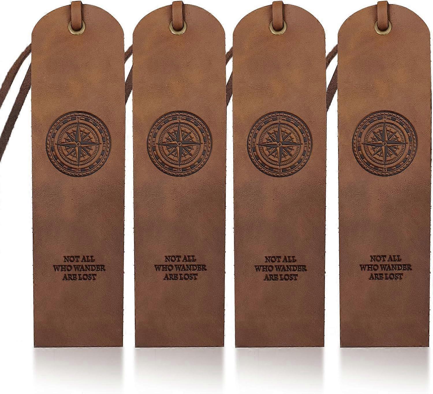 4pcs Compass Leather Bookmarks 2x7inch Handmade Classic Genuine Leather