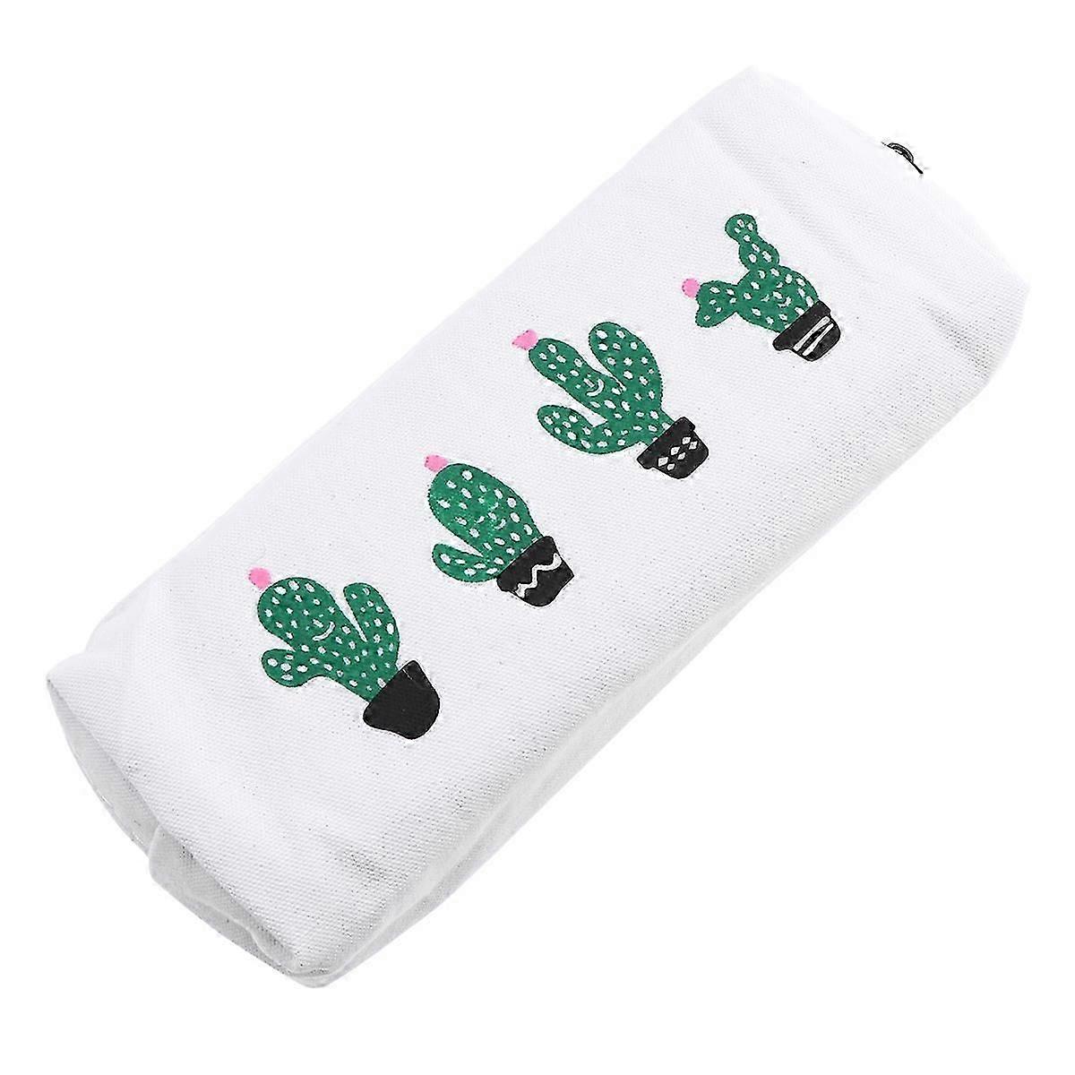 Cactus Canvas Pencil Case, Octagonal Version with Four Cactus Design, Ideal for School Use