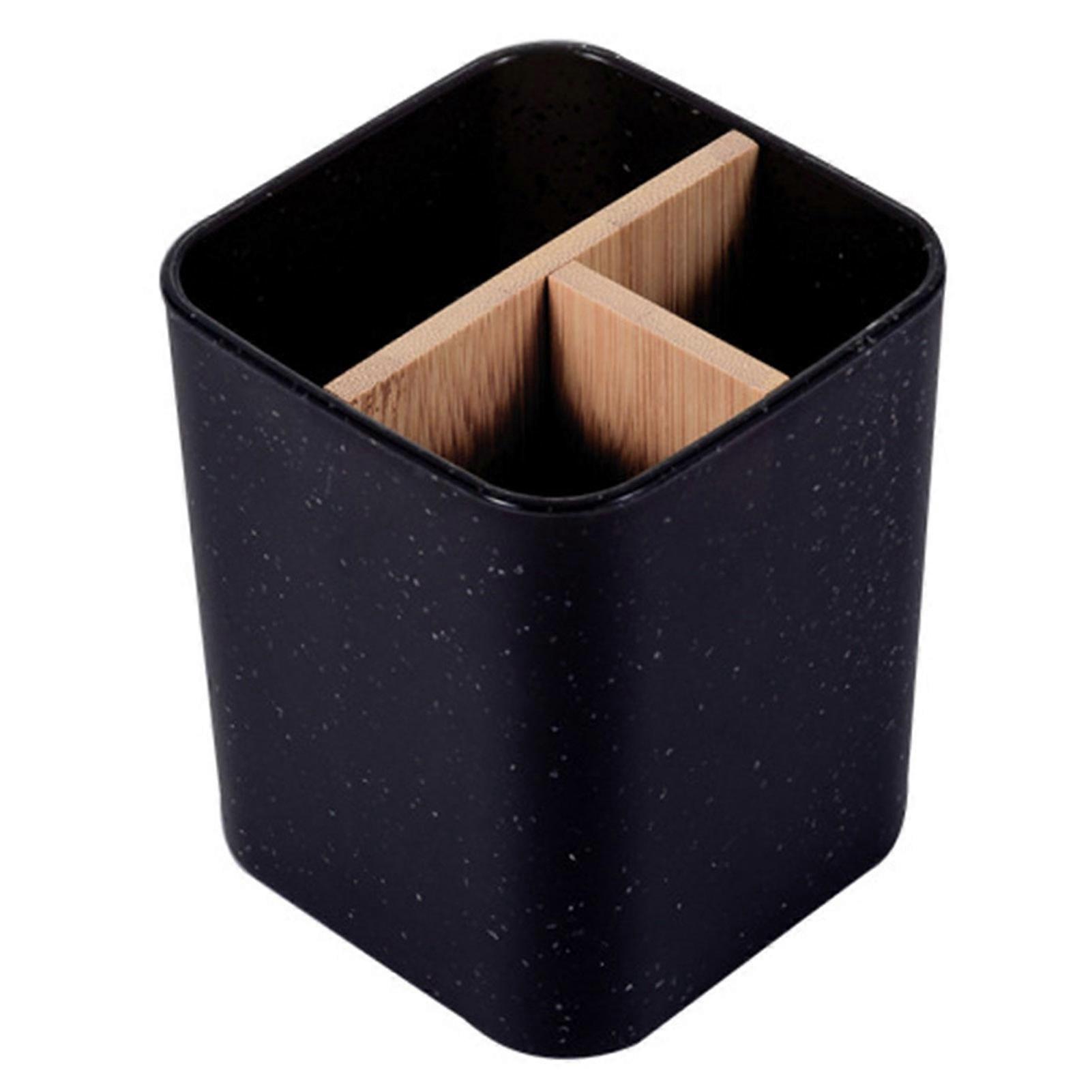 Bamboo Toothbrush Holder with Divider and Marble Pattern Design