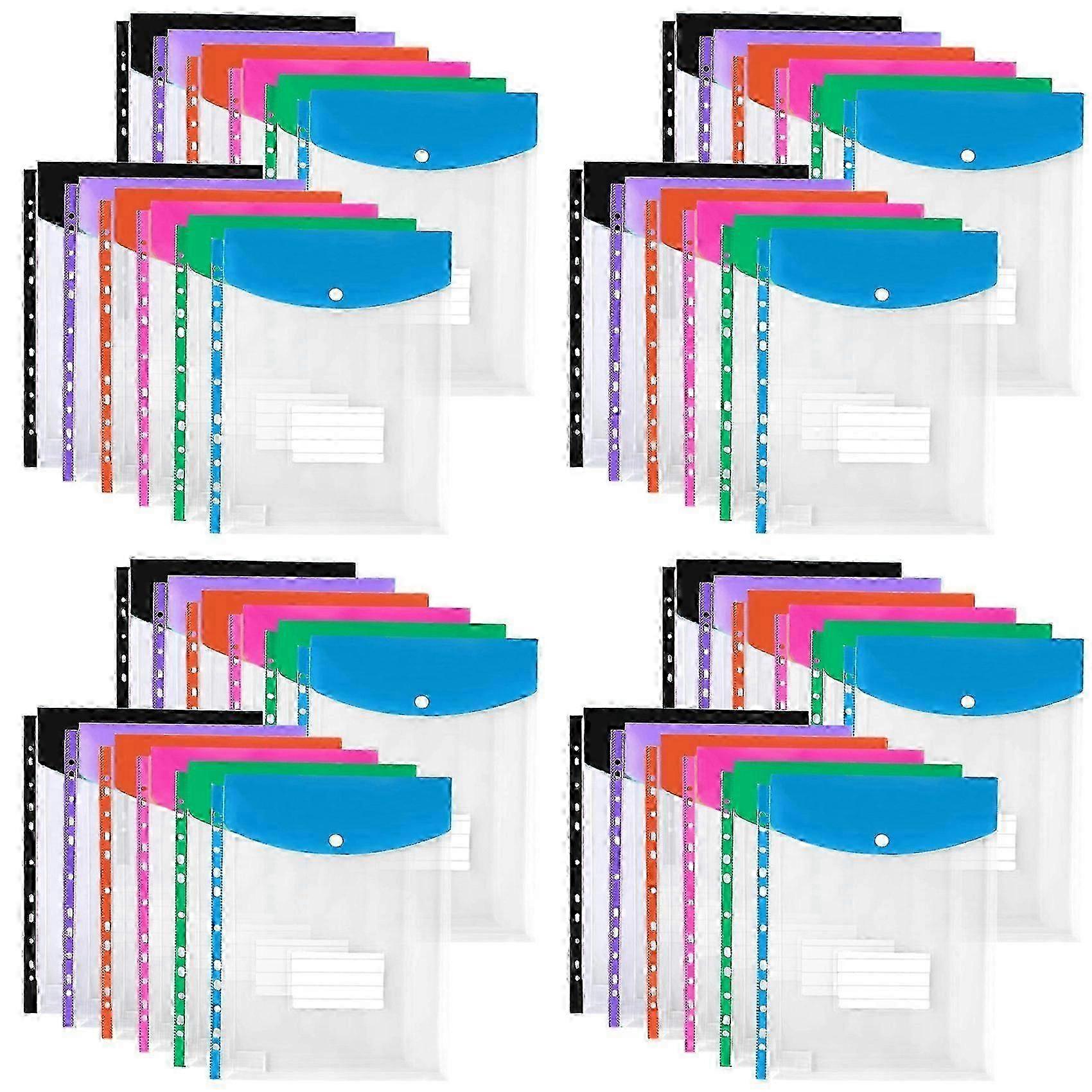 48Pack Plastic Envelopes, Binder Pockets compatible with 3/4/11 Ring Binder,Expandable Document Organizer with Snap Button and Label
