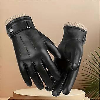Men's Winter Touchscreen Gloves, Brown Soft Lamb Leather Full-Finger Thermal Design with Adjustable Wristband, Warm Gift for Dad or Husband