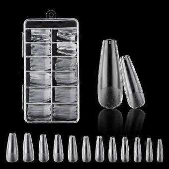 120 Pcs Coffin Press On Nails Transparent SemiMatte False Nails with Reusable Box-ad