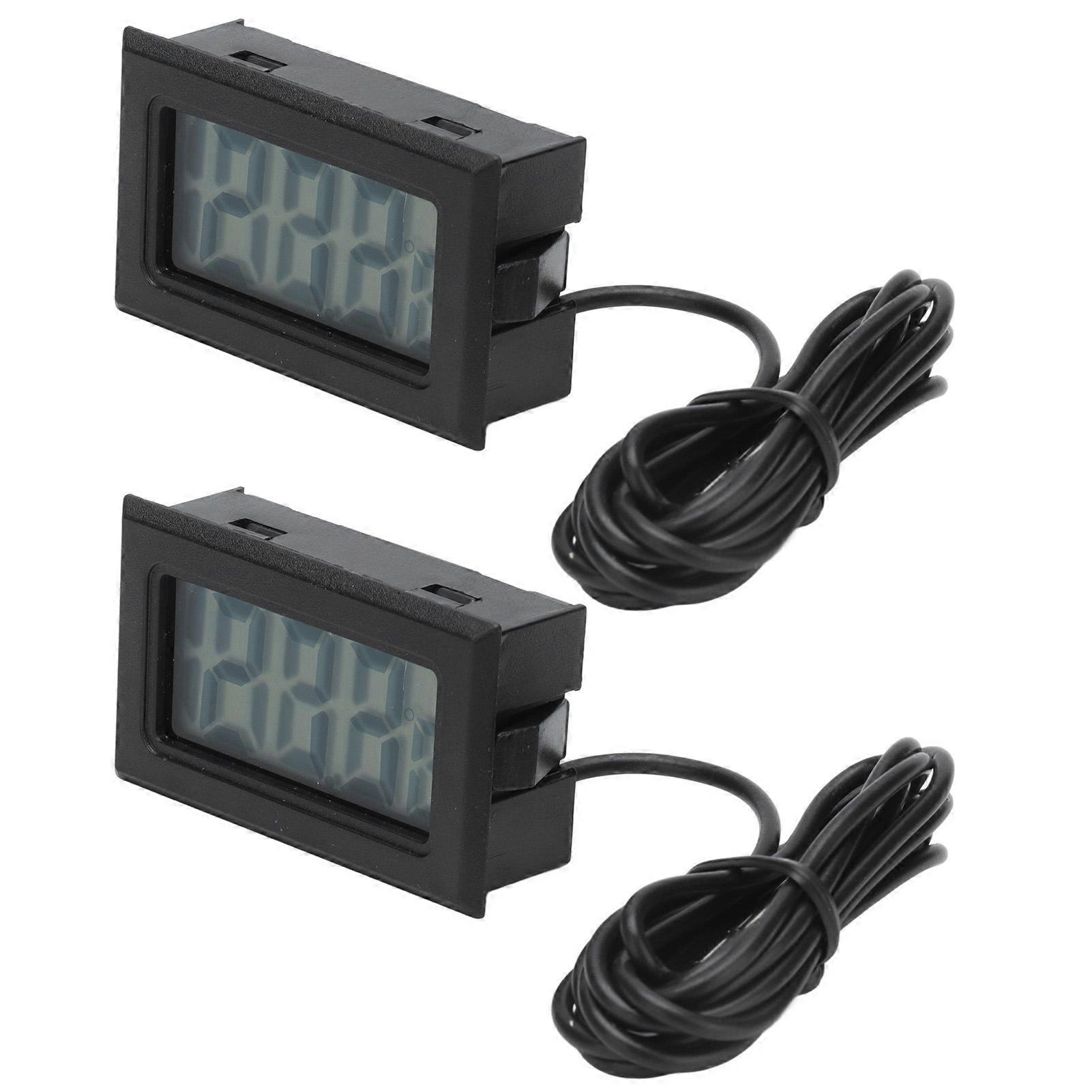 2Pcs Electronic Digital Thermometer Thermostat Temperature Meter 2s Refresh with ProbeBlack