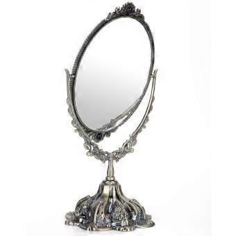 Vintage Double Face Mirror Retro Zinc Alloy Table Makeup Mirror Embossed Frame Makeup Tool YEMAA