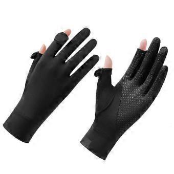 1 Pair Cycling Gloves Breathable Stretch Ice Silk Thin Anti-Slip Finger Cap Sunscreen Anti-slip Silicone Lady Summer Gloves Driving Supplies-brnv
