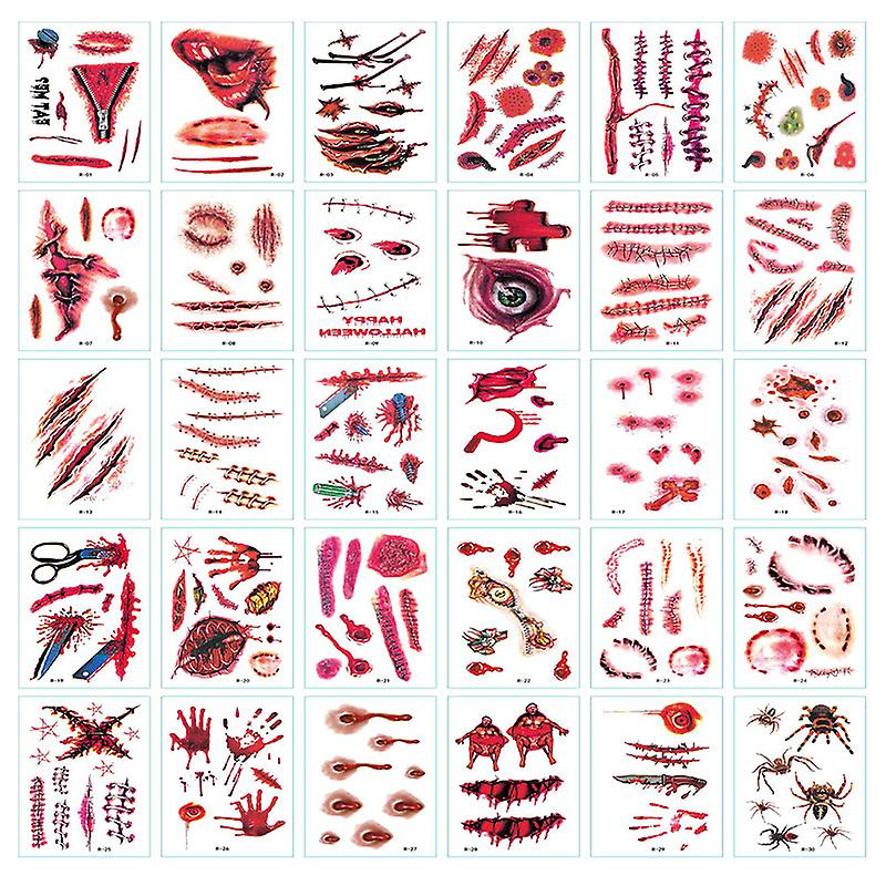 30pcs Halloween Scars Horror Tattoo Stickers