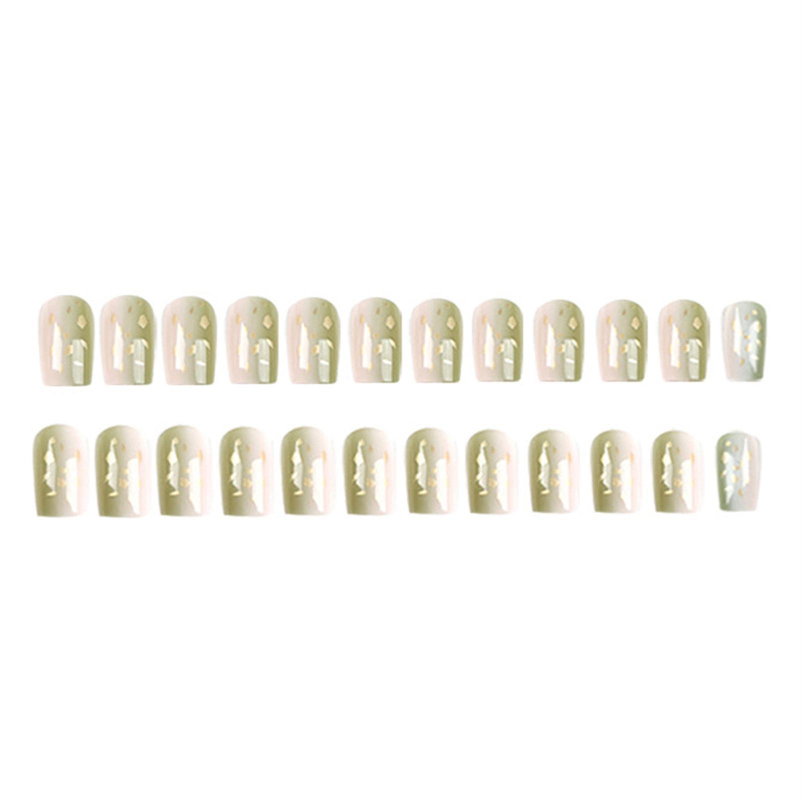 24pcs Pink And Green Press On Nails Color Transition With Pink And Green