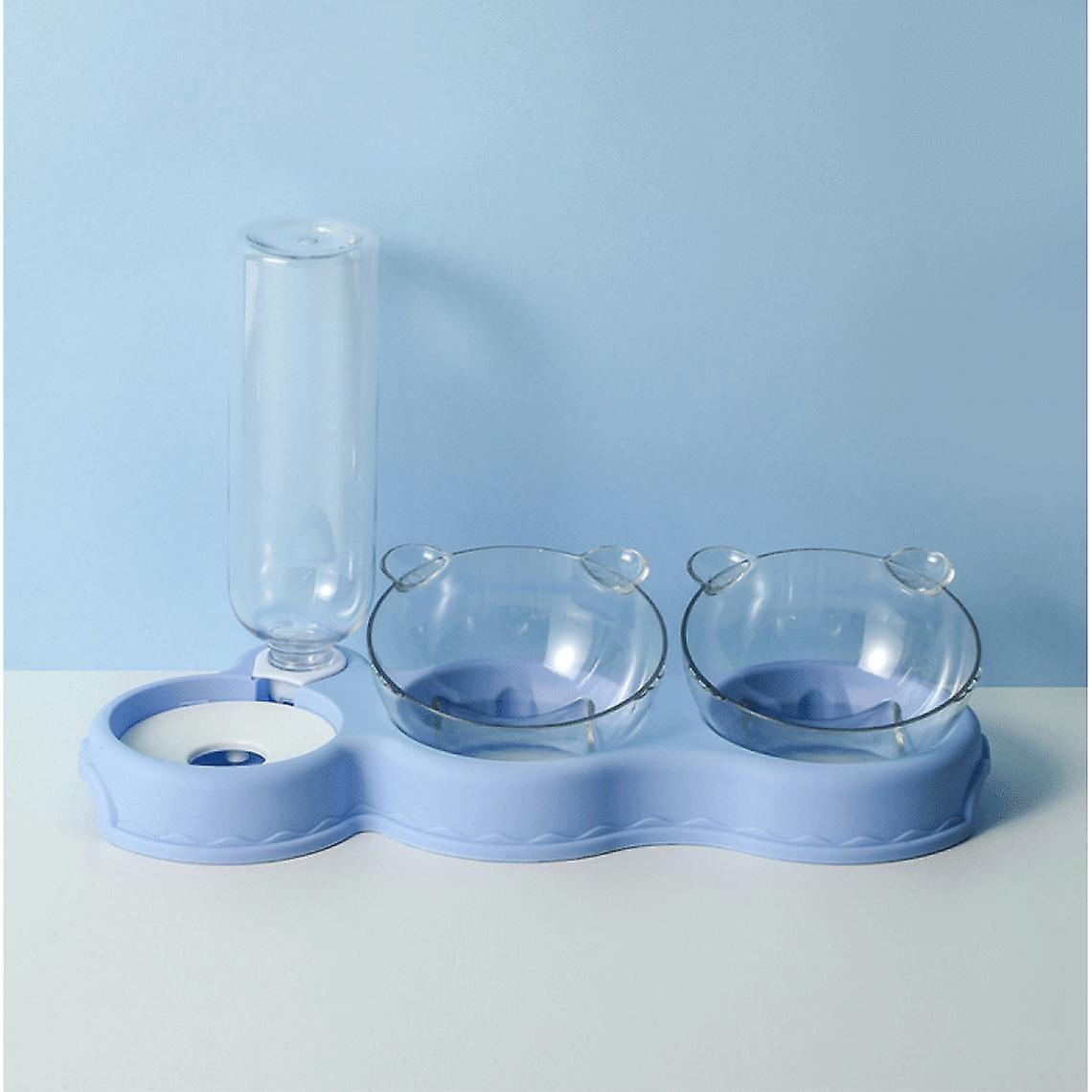 Double Cat Bowl, Moisture-proof Mouth, Dual-use, Automatic Three Bowl Feeder, Automatic Water Basin, Feeding And Watering Supply For Dogs And Cats(blu