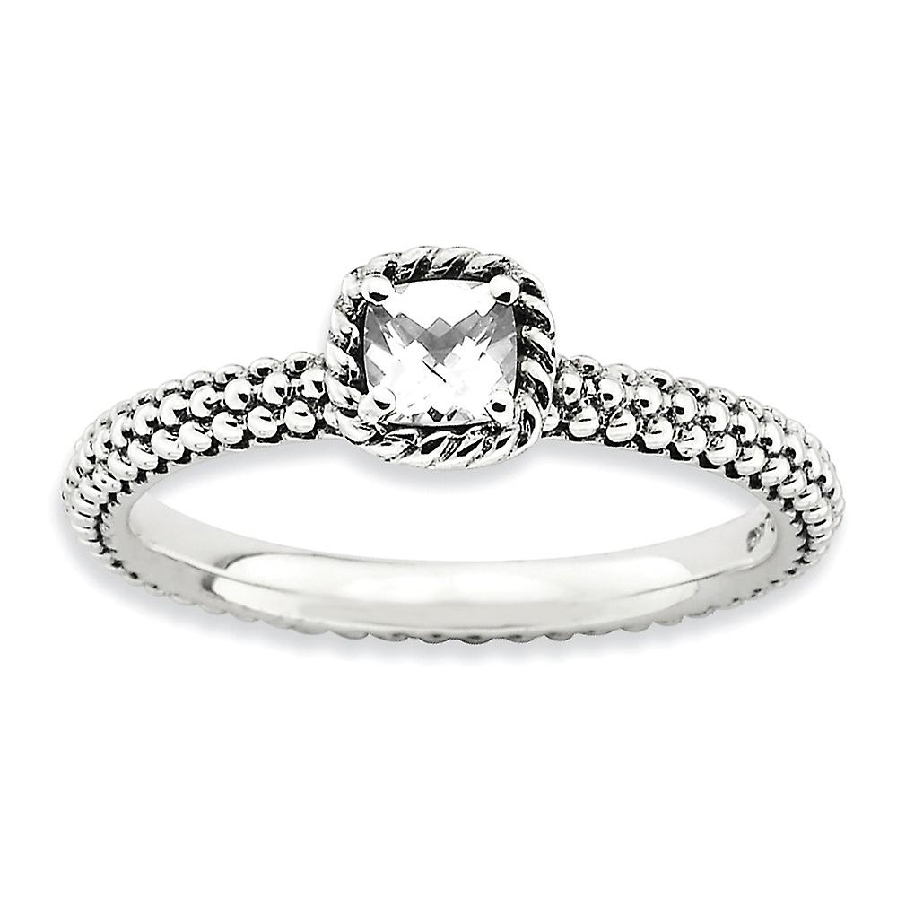 2.5mm 925 Sterling Silver Prong set Oxidized Stackable Checker cut White Topaz Antiqued Ring-Stackable-Ring for Women -