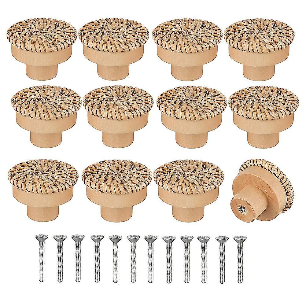 Boho Rattan Dresser Knobs Round Screws Compatible Boho Furniture Knobs 12pcs
