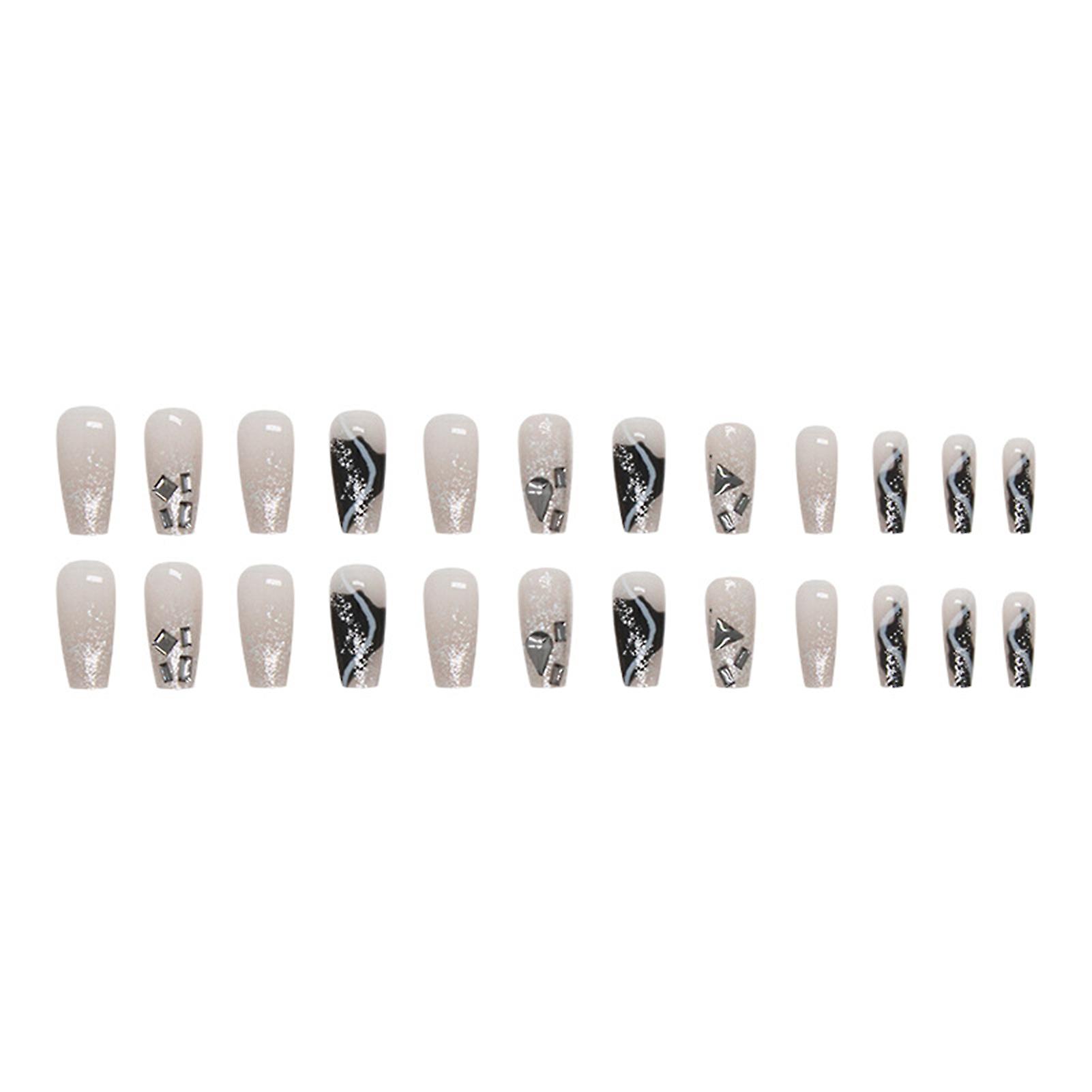 Black Rhinestone Long Ballerina Nails Abs Material Gentle To Skin Nails