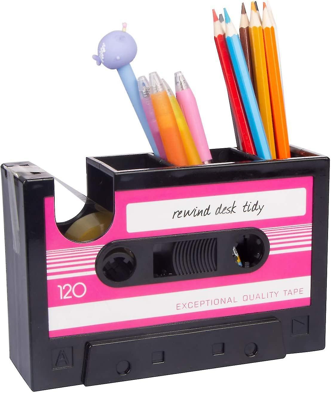 Creative Tape Pen Holder, Retro Cassette Tape Dispenser, Stationery Desk Tidy Container, Stat biurowy