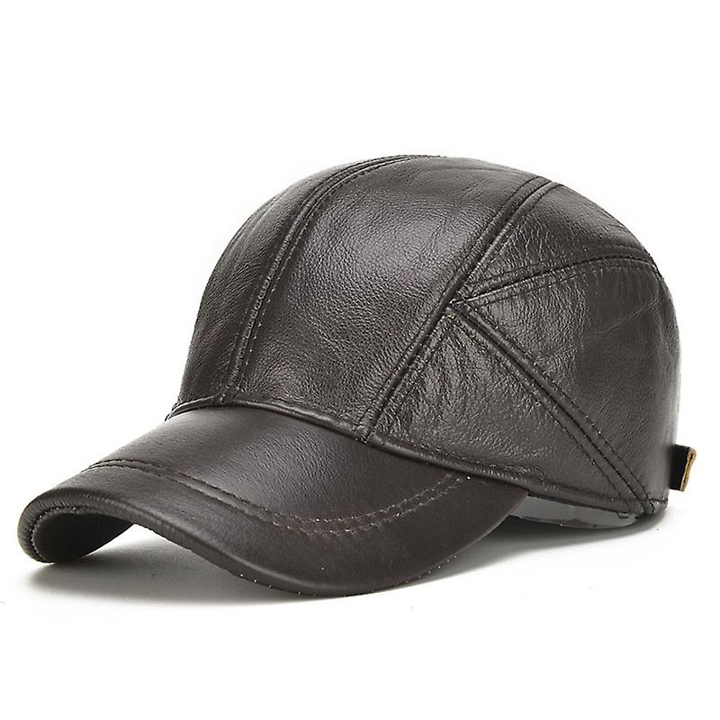 Men Winter Warm Baseball Cap Genuine Leather Adjustable Hat with Ear Flaps