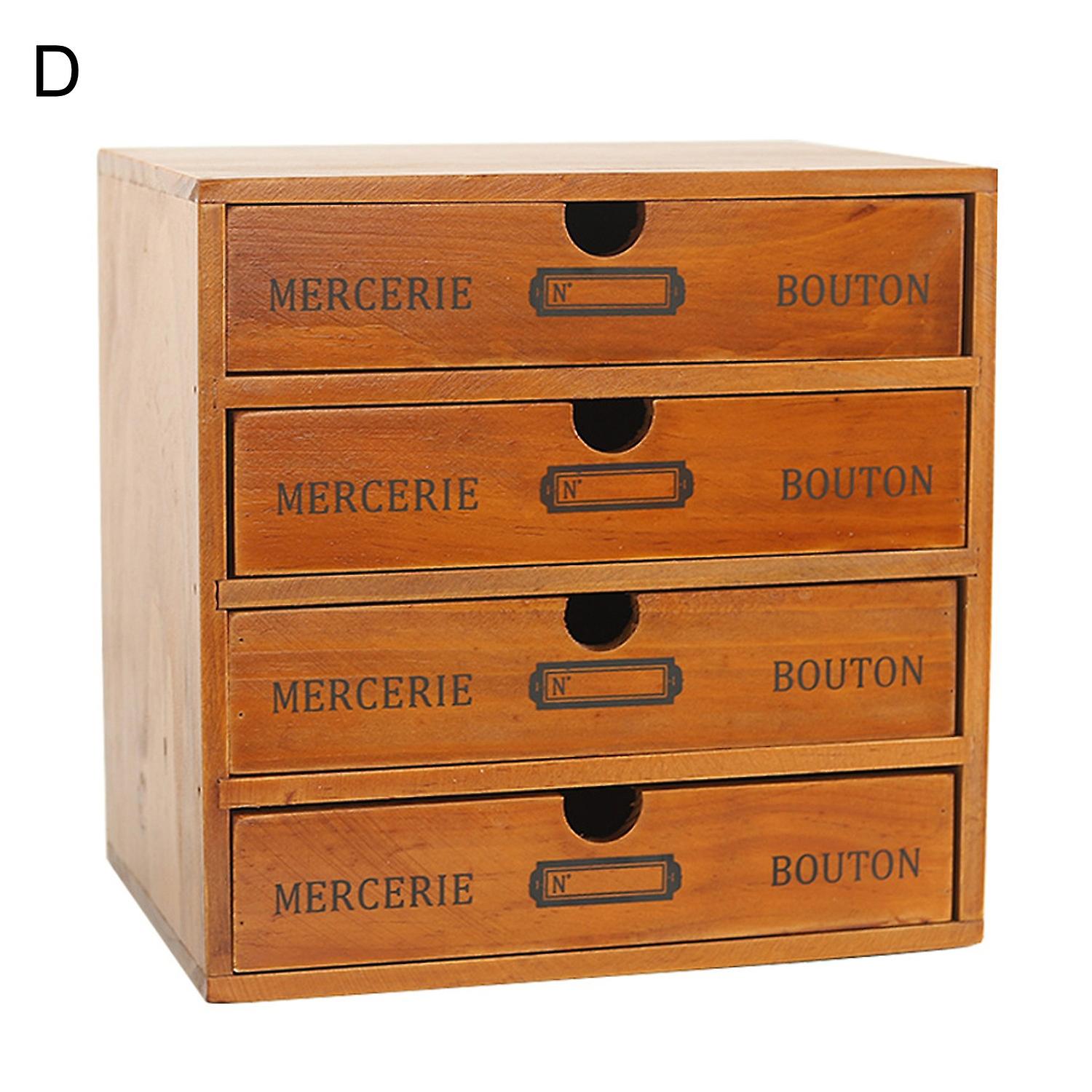 Retro Multi-layer Wooden Desktop Drawer Storage Box Cabinet Organizer Supplies