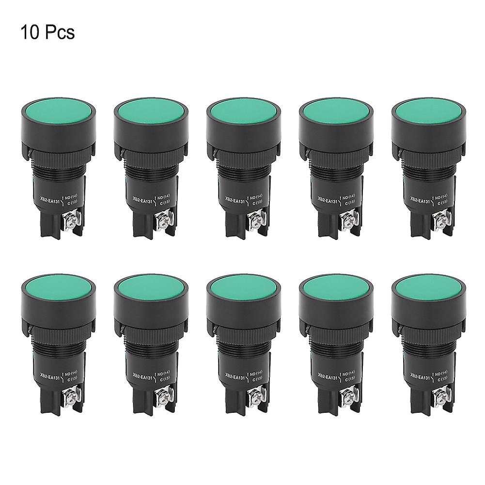 10PCs XB2 Flat Head Reset Control Button Switch, 22mm Green, for Circuit Switching