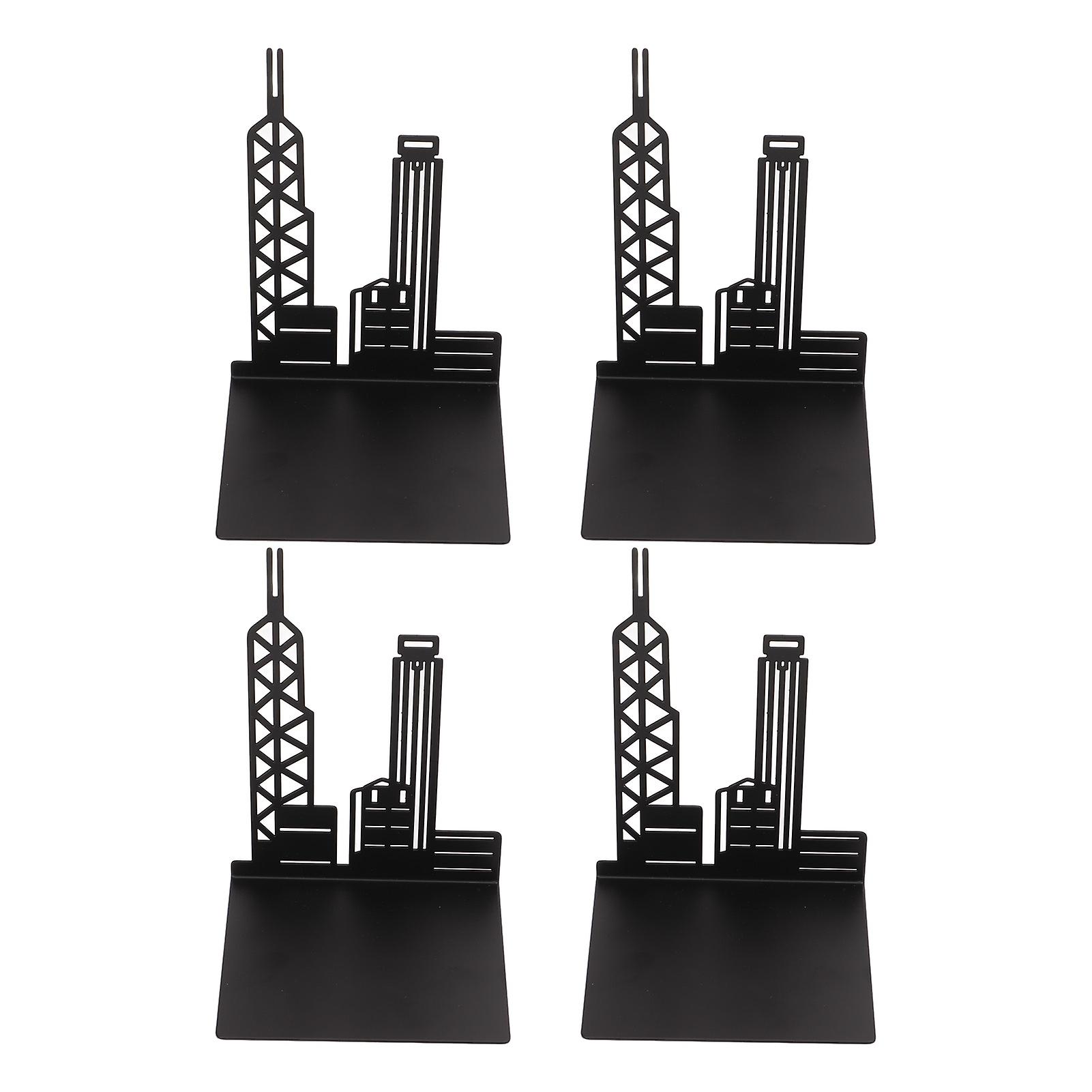4pcs Bookends Upright Architectural Style Heavy Duty Bookends Book Shelf Holders with 4 Nonslip Pads for CD DVD Black Hongkong