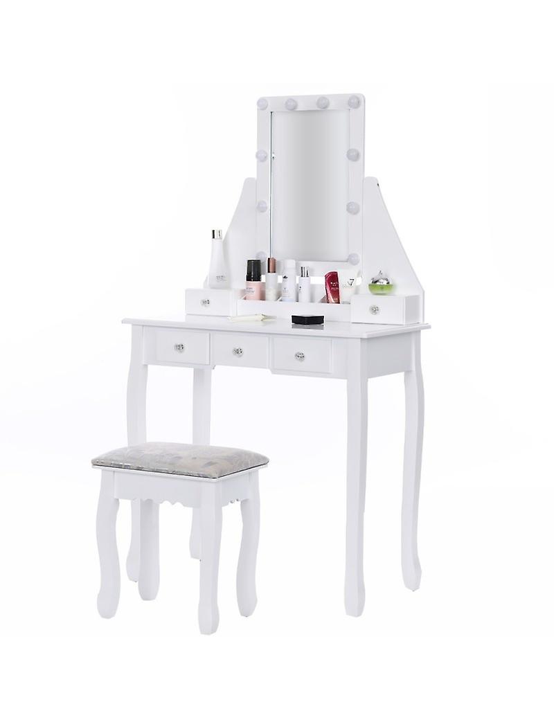 Coiffeuse en bois - avec tiroir - miroir - led - tabouret - 147x80x40cm