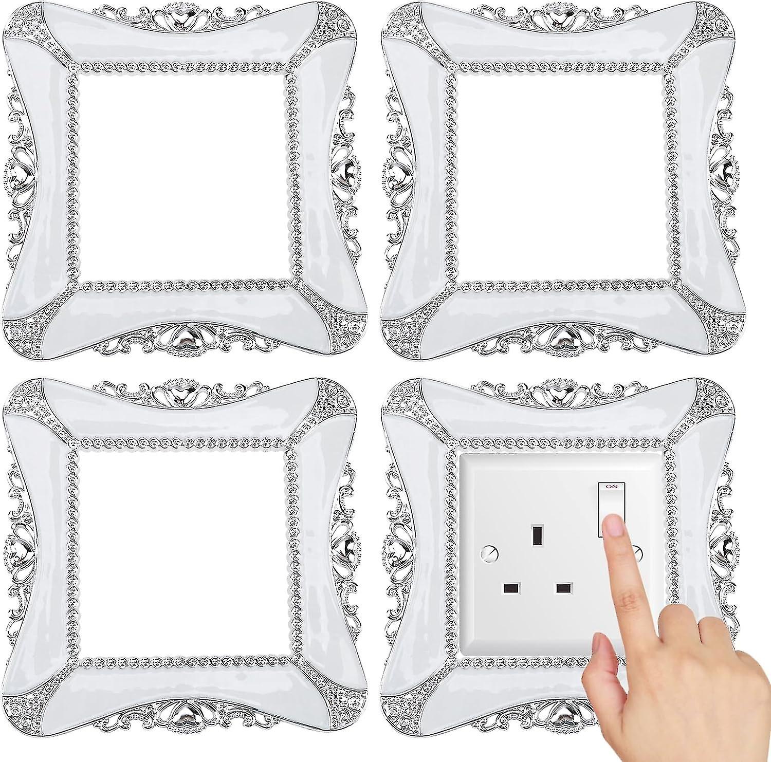 Light Switch Surround White, 3 Pcs Silver Light Switch Cover Square Acrylic Socket Panel Sticker Resin(8.68.6 Cm) - q36