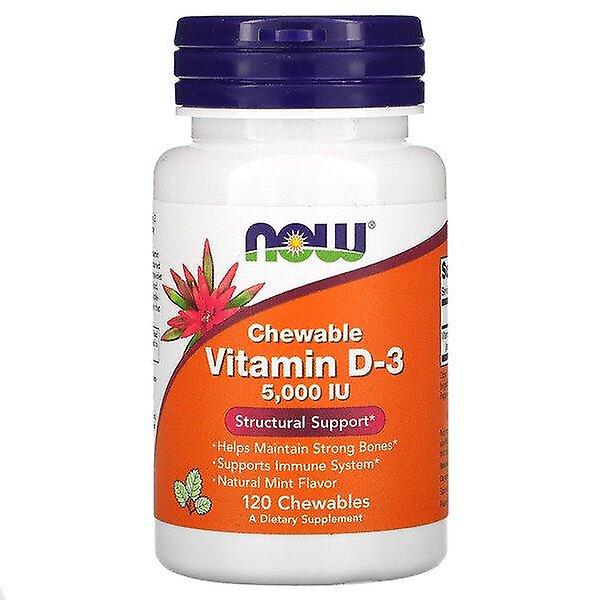 Now Foods, Chewable Vitamin D-3, Natural Mint, 5,000 IU, 120 Chewables