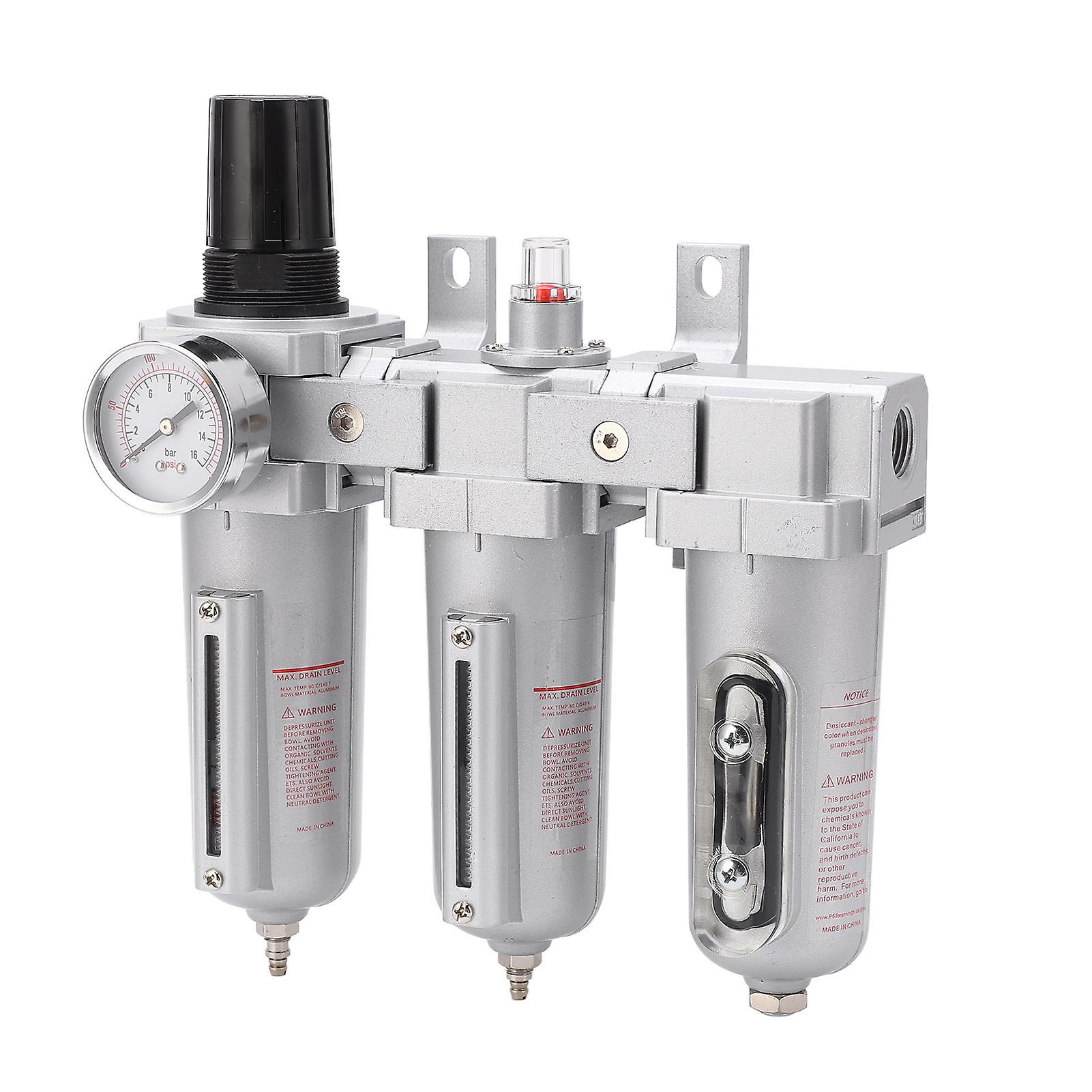 מערכת ייבוש אוויר 3 שלבים מייבש מסנן חלקיקים תעשייתי מסגסוגת אלומיניום עם קערת מתכת 1/2 אינץ' ניקוז ידני NPT 