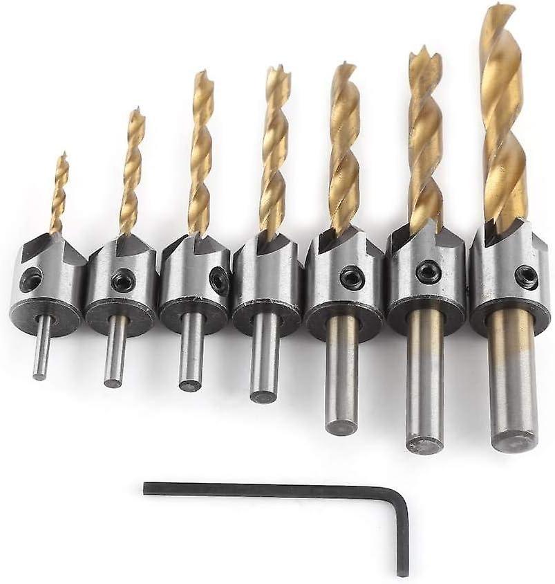 Taper End Mill Round Shank Steel Drill Bits for Carpentry Chamfering with Hex Key (3-10mm (3/4/5/6/7