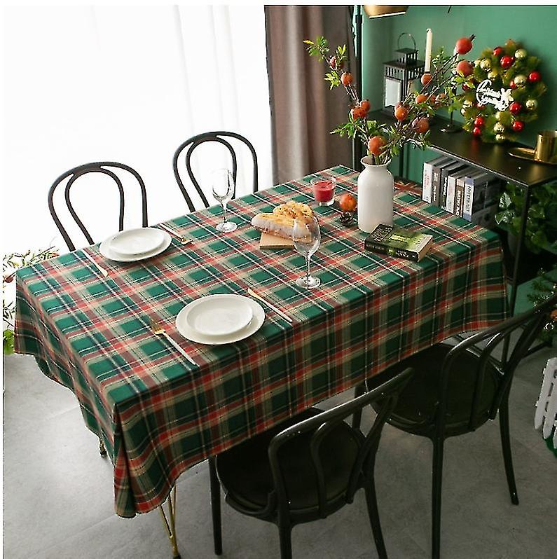 Rectangular Tablecloth, New Years Christmas Retro Plaid Tablecloth, Household Rectangular Fabric-Gre