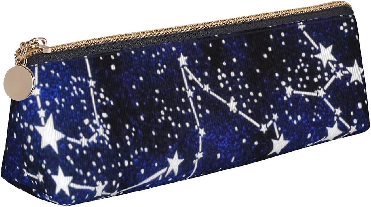 Glow In The Dark Print Leather Pencil Case - Zippered Pen Pouch For School, Work & Office, Glow In The Dark, One Size, Triangular81054
