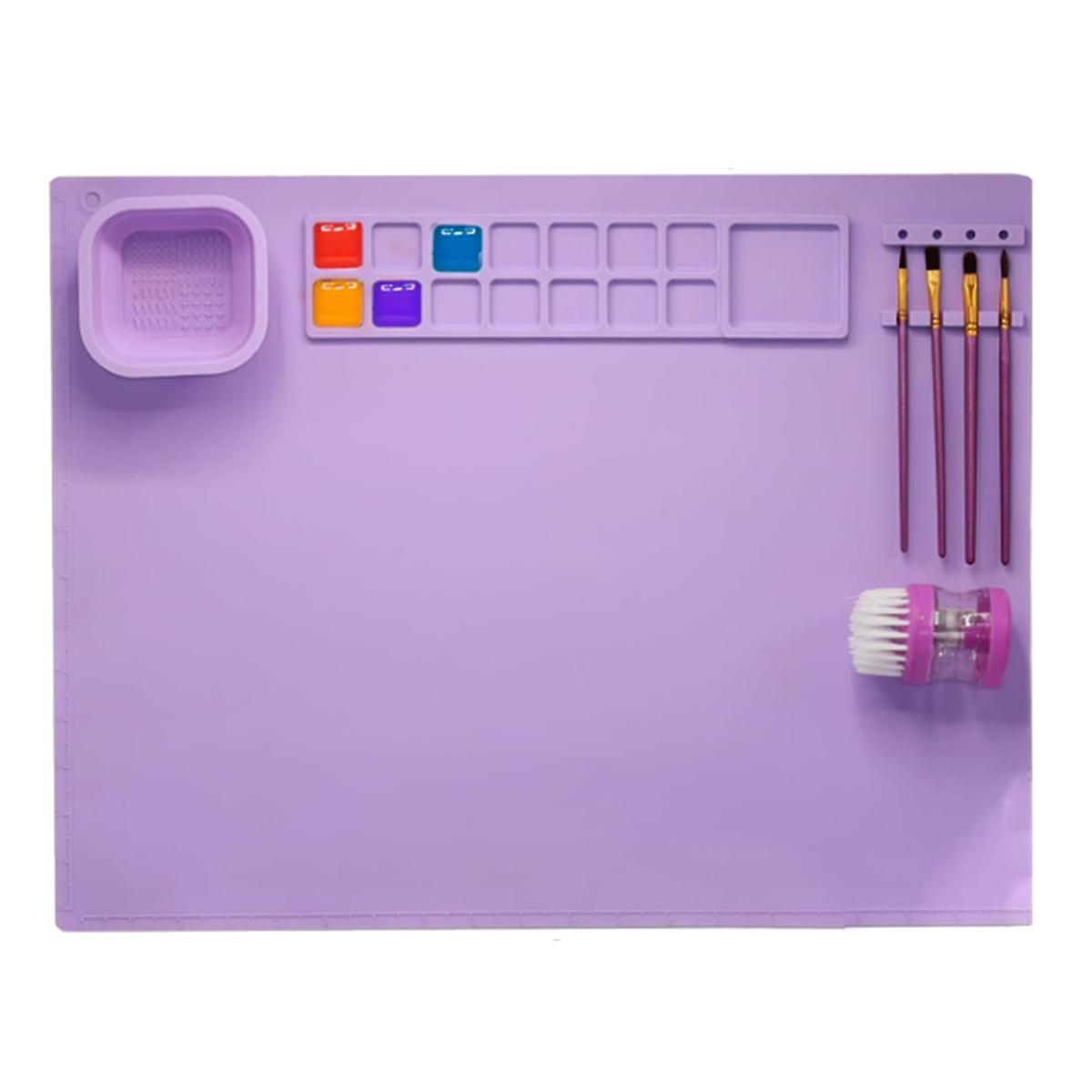 Silicone Painting Mat with Cup - Silicone Painting Mat for Kids with 1 Cleaning & 10 Painting Brush