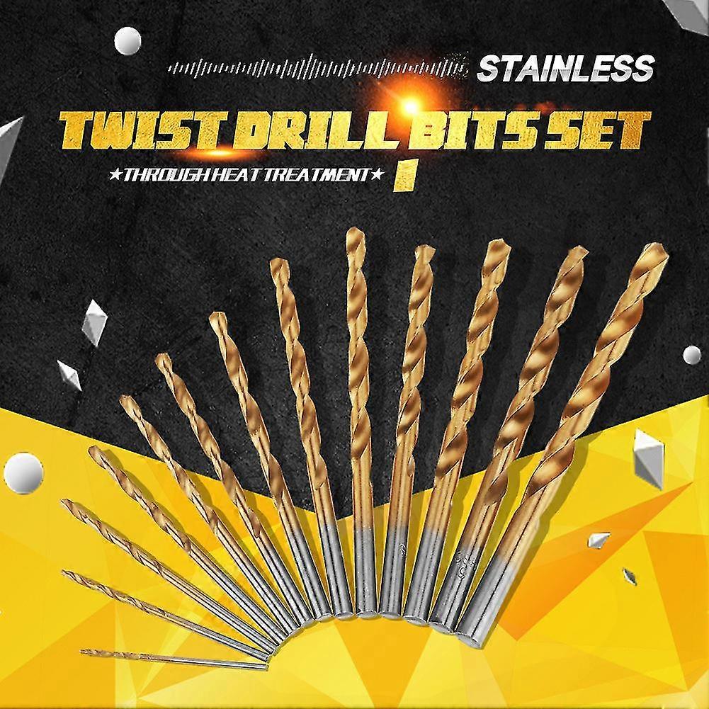 13pcs 1.5-6.5mm High Speed Steel Titanium Coated Twist Drill Bits Set Tool With Round Handle