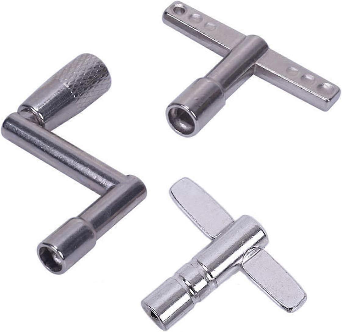 3 Pieces Drum Keys Three Different Style Speed Drum Key Universal Drum Tuning Key and Universal Drum Tuning Key with Hole Standard Key, Silver-Tone